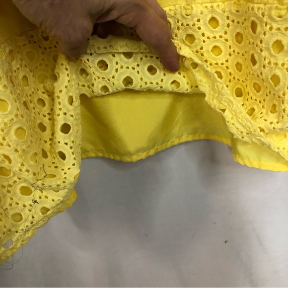 Elle Women’s Dress Eyelet Sunny Yellow Collared Elastic Waist Tie Lined - Picture 6 of 11